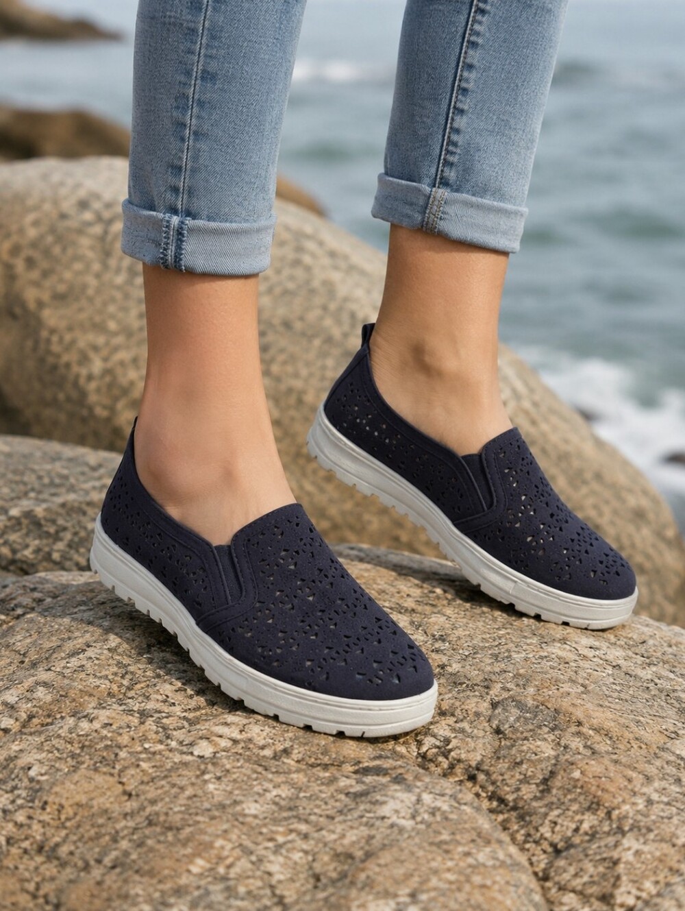 Women's Vacay Blue Airy Slip-On Shoes, Rubber Soles Non-Slip, Size US 5 or EU 38
